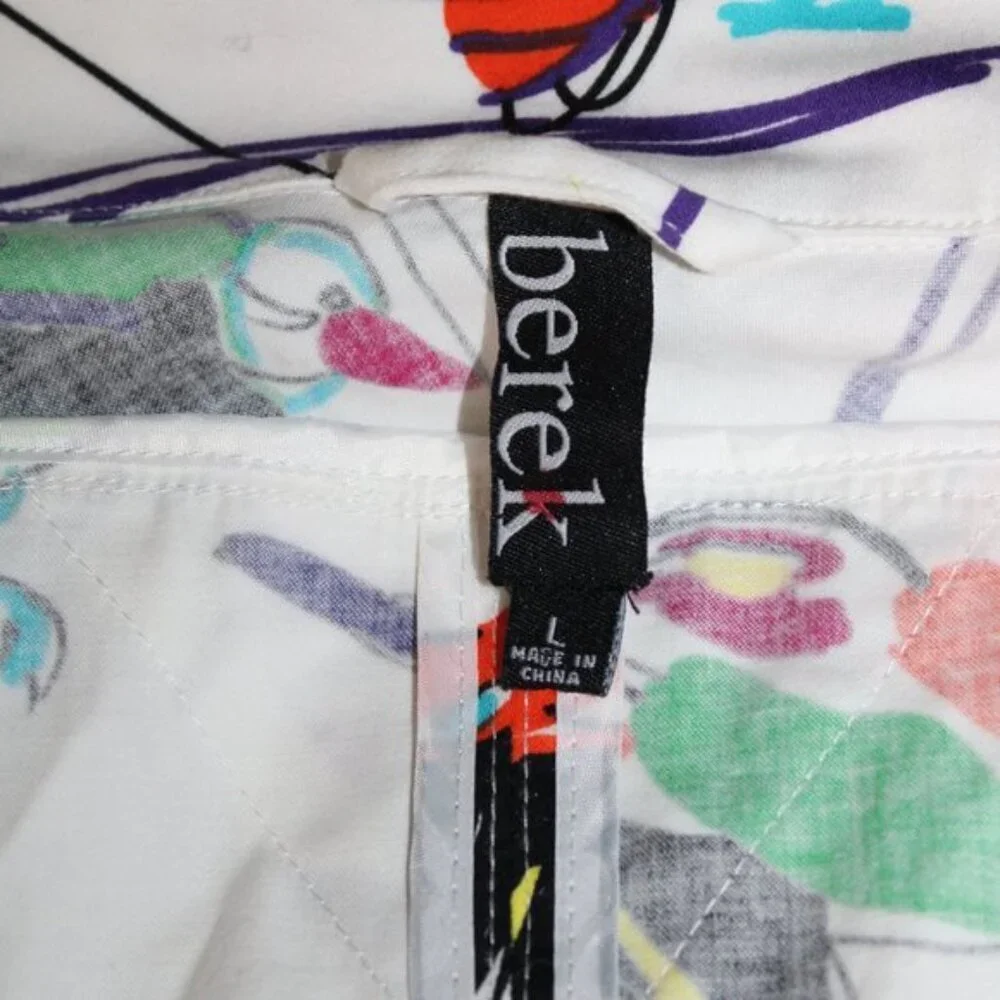 Berek White Multi Abstract Tropical Bird Cotton Jacket Size Large